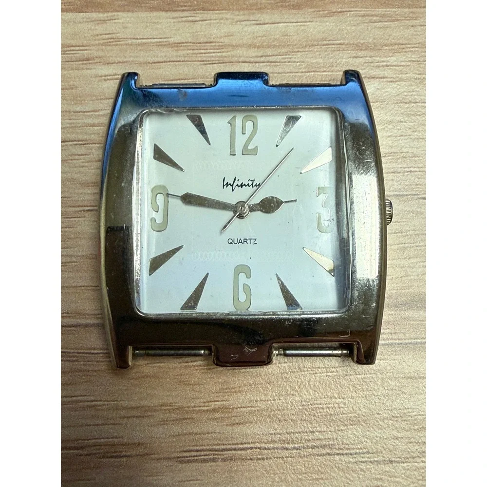 Infinity Japan‎ Quartz Watch Head Only Rectangular Silver Tone Working